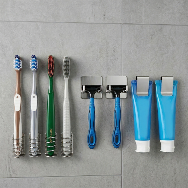 InLoop 304 스텐 고급 무타공 공중부양 칫솔꽂이 칫솔걸이 칫솔거치대 세트, 4인용, 1개