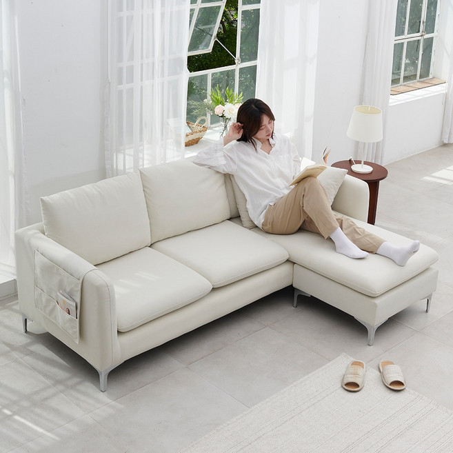 달리빙앤 로망스 아쿠아텍스 3인용 패브릭 소파, 아이보리