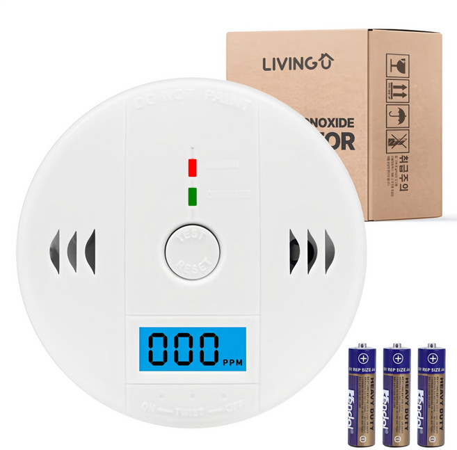 리빙유 일산화탄소 경보기 감지기 측정기 캠핑 가정용 KC인증 배터리 포함, 화이트, 1개