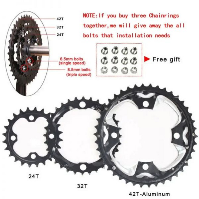 더블 트리플 MTB 체인링 104/64BCD 알루미늄 크랭크셋 자전거 링 사이클링 부품 24t 26t 32t 38t 42t 3, 02 24T-32T-42(Aluminum), 1개