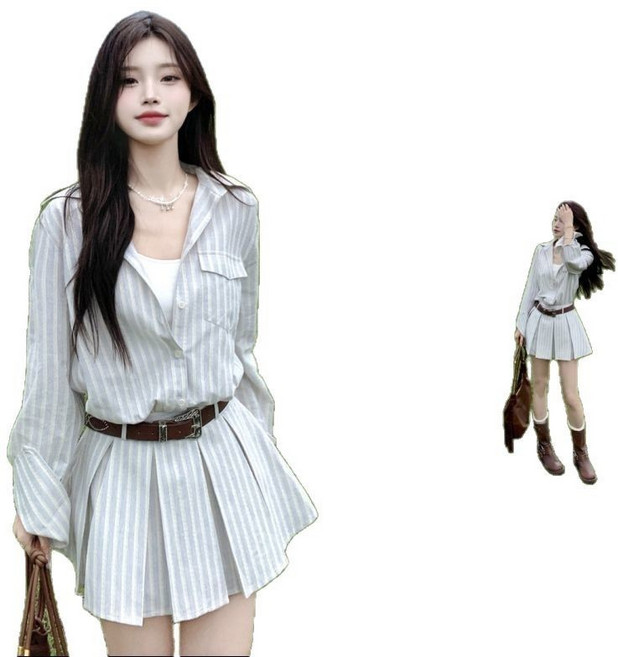 C&W 秋季襯衫裙 顯瘦收腰 氣質百搭 韓系通勤顯高洋裝, 條紋