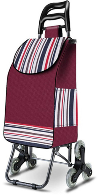 계단오르는 세발 접이식 쇼핑 카트 시장 바구니, (크리스탈휠)와인 스트라이프, 1개