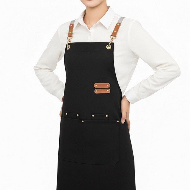 블랑닷 초경량 생활방수 공방 미용 바리스타 카페 앞치마, 1개, 블랙