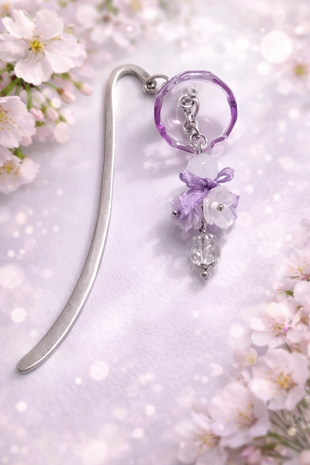 [비바블룸] 네잎클로버 책갈피 북마크 북클립 선물 금속책갈피 북홀더 투명 북스토퍼 북마커, 1개, 퍼플블라썸