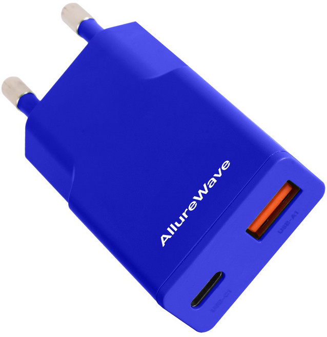 얼루어웨이브 초슬림 Gan PD3.0 PPS 30W 2포트 C타입 초고속 충전기 듀얼 포트 어댑터, 1개, 블루