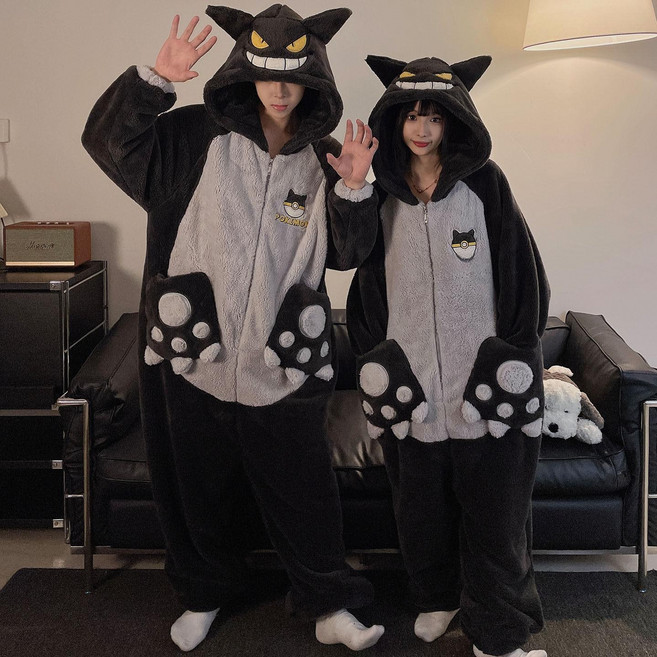 캐릭터 수면 잠옷 커플 극세사 동물 겨울 홈웨어 여성 남성 파자마 실내복