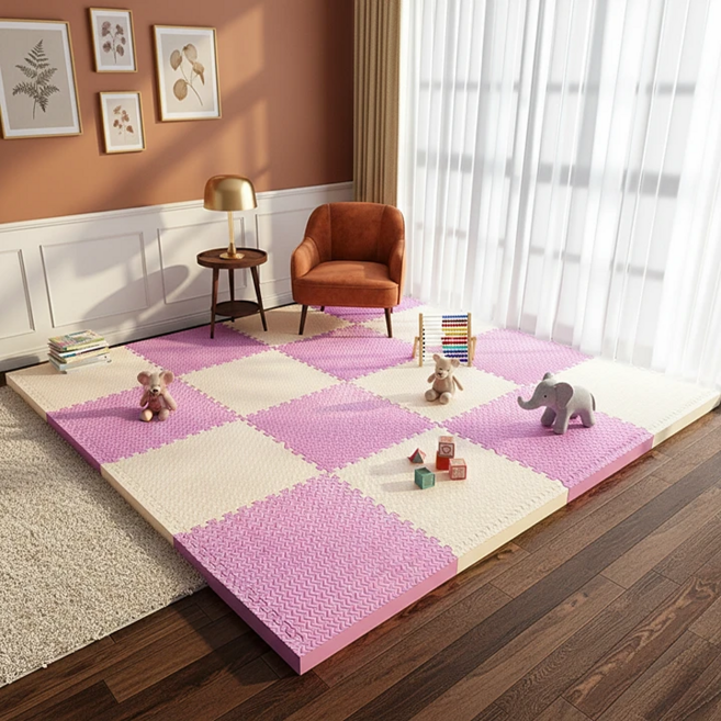 홈앤힐링 두꺼운 바닥 퍼즐매트 거실 층간소음 매트 25mm, 16개, 베이지+핑크