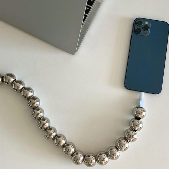 구슬충전기 실버 감성인테리어 데스크테리어 집들이선물 비즈 아이폰 충전기선 USB, 실버 1미터 (아이폰충전기)