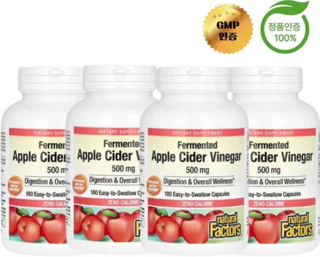 2+2 내추럴 팩터스 애플 사이다 식초 500mg 180정, 4개 - 쿠팡