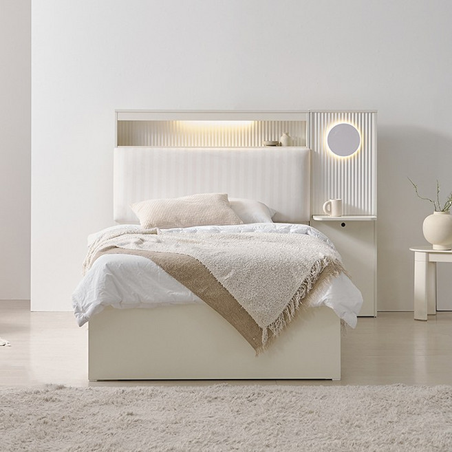 웰퍼니쳐 루미에르 LED 패브릭헤드 빅수납 침대 프레임 SS, 루미에르 SS, 크림