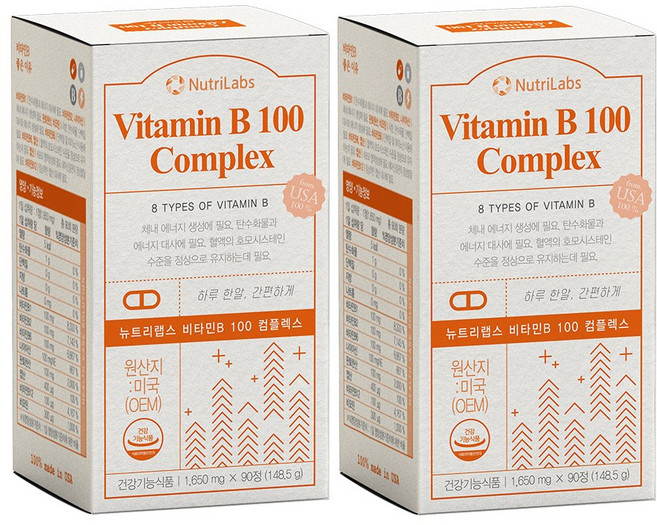 뉴트리랩스 종합 비타민B 컴플렉스 복합체 비타민비 고함량 영양제, 90정, 2박스