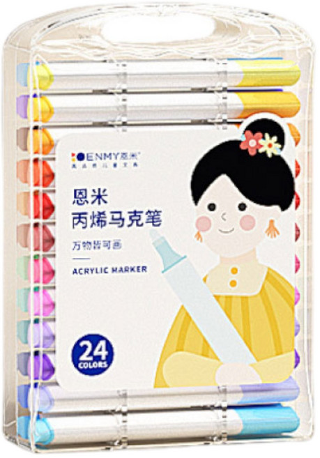 ENMY 恩米 丙烯馬克筆套裝 壓克力塗鴉彩繪筆 石頭木頭DIY美術畫筆, 1個, 單頭, 24組