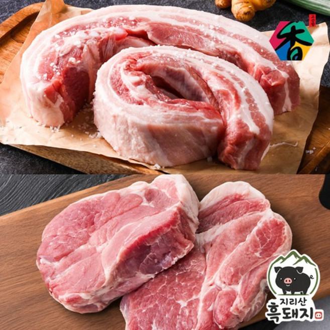 [냉장] 지리산흑돼지 수육용 삼겹살/목살 각400g(800g), 없음