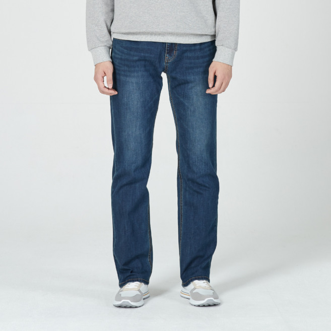 [잠뱅이] 남성 쿨맥스 오비안밴드 자수 캣워싱 스트레이트 데님 팬츠 다크블루