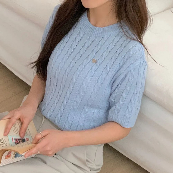 가영 여성 반팔니트 니트반팔티 여름 라운드 데일리 상의