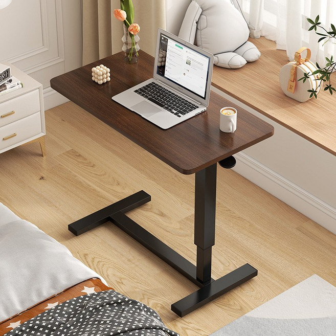 스탠딩 이동식 높이조절 테이블 소파 침대 사이드테이블 1초 초간단 수동 리프트 800, 호두색