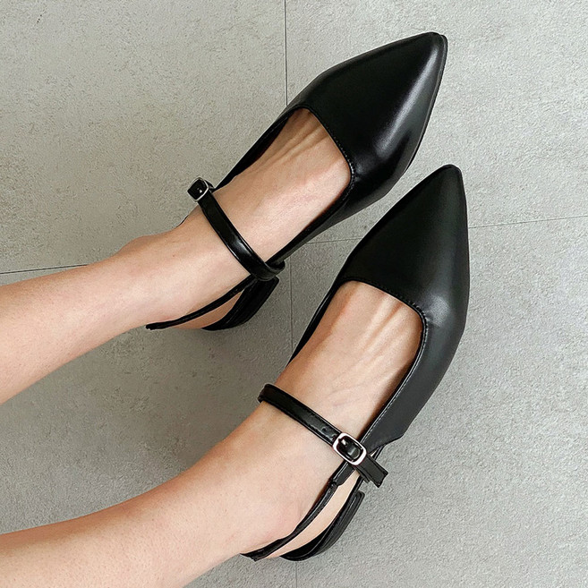 꼼지락 스틸레토 메리제인 슬링백 플랫슈즈