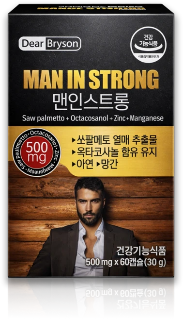 디어 브라이슨 맨인스트롱 남성 쏘팔메토 옥타코사놀 아연 망간 2개월, 1박스, 60정 - 쿠팡