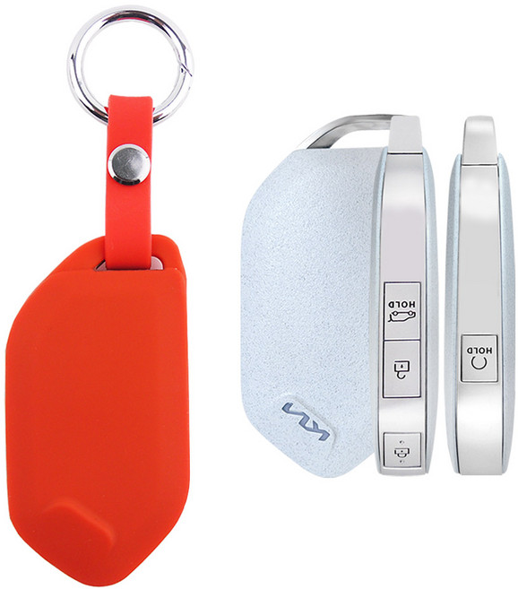 더조은셀러 기아 더뉴 모닝 호환 4버튼 실리콘 차 키링 키케이스 스마트 키홀더 키커버 key 94, 레드, Key-94