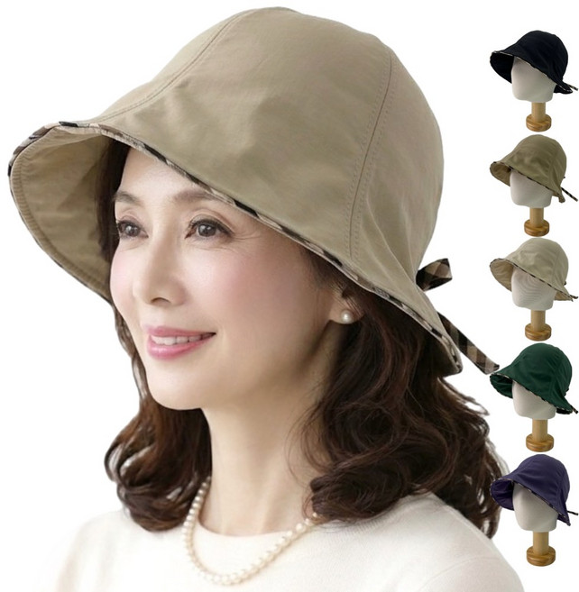 국내생산 봄 여름 중년여성모자 벙거지 챙모자 챙라인 뒷끈 체크리본 예쁜엄마모자