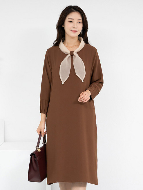 모슬린 엄마옷 노방타이 리본 원피스 515FGH785 마담/중년여성/빅사이즈/50대/60대