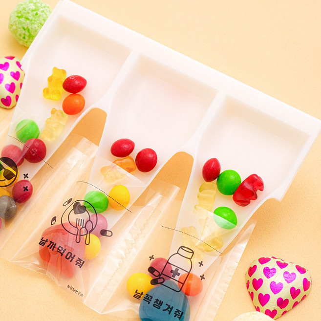 삶질향 사랑의 약봉지 시리즈 약봉투 약포지 만들기 소분 투명지 인쇄, 1개, 3구 약주걱