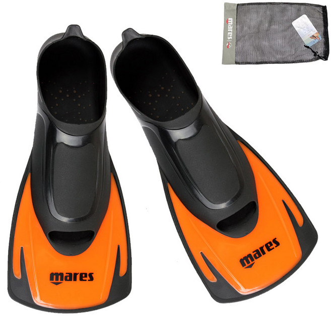 마레스 숏핀 오리발 + 망사오리발가방, 오렌지