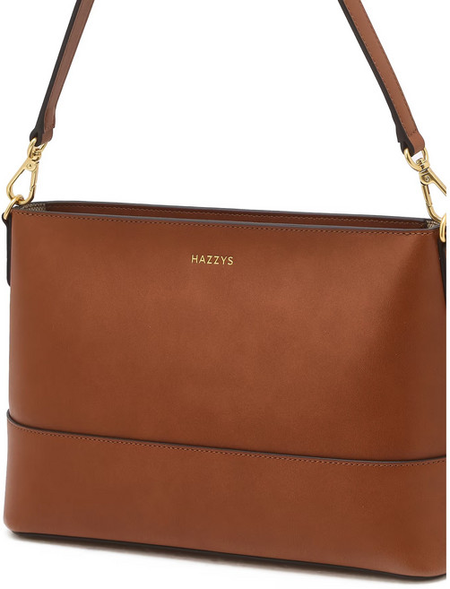 헤지스 여성 브라운 가죽 로고 모던 데일리 크로스백 겸 숄더백