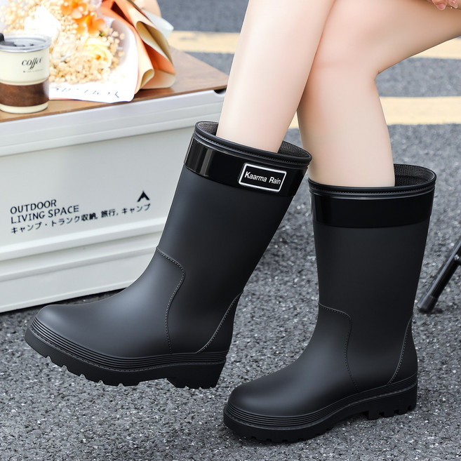 TIMEPURE 두꺼운 장화 여성용 스타일리시 장화 방수 미끄럼방지 중통 외출용 내마모성 고무장화 부츠 우림 트레킹