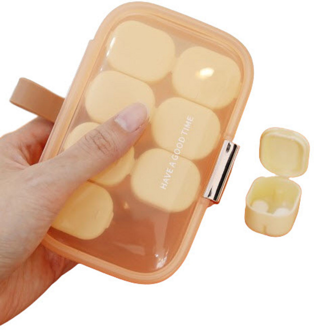 똑소녀 데일리 휴대용약통 케이스 칸칸이 알약 보관함 8칸 오렌지, 1개