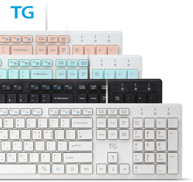 TG-K500U 슬림 저소음 유선키보드 키스킨포함, 블랙, 롤