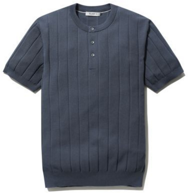 올젠 olzen 남성 버티컬 헨리넥 라운드 반팔 니트ZBG2ER1204BL