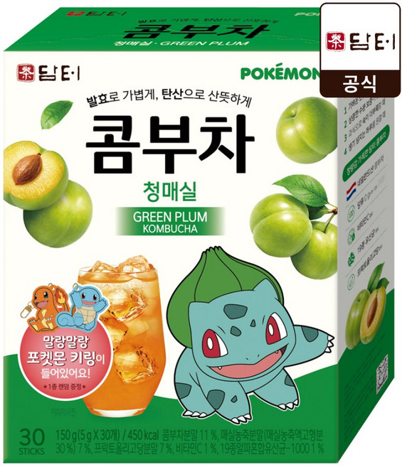 담터 포켓몬 콤부차 청매실맛, 1개, 30개입, 5g