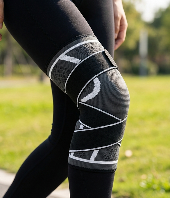단디 슬개골 고탄력 러닝 스트랩 무릎보호대, 화이트 라인, 1개