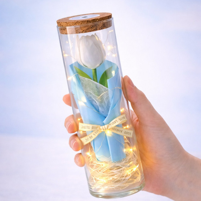 모아룸 LED 유리병 꽃다발 편지지 쇼핑백 선물세트, 1개, 블루