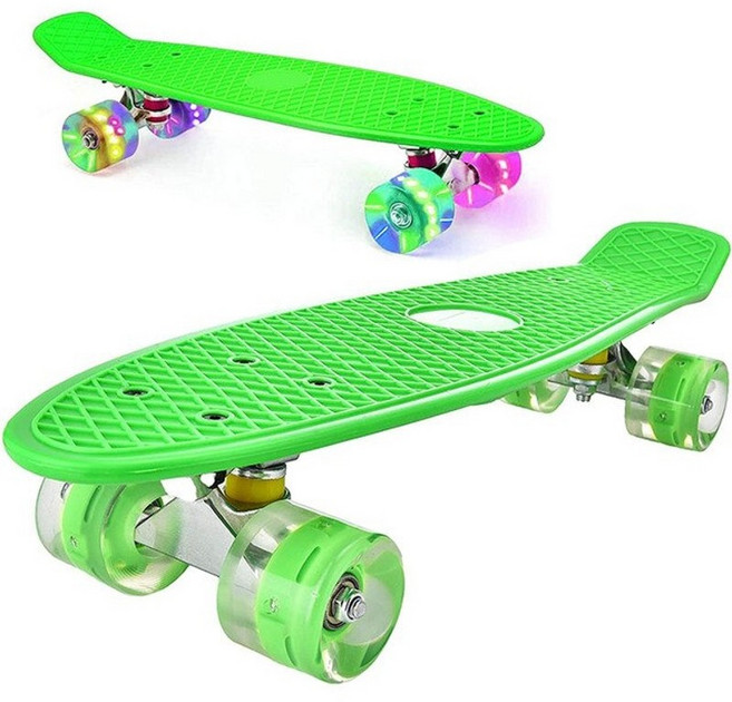 페니보드 페니크루져보드 깜박이는 바퀴 단일 로커 22 인치 스케이트 미니 크루저 최대 100kg 하중 베어링, 초록, Green, 1개