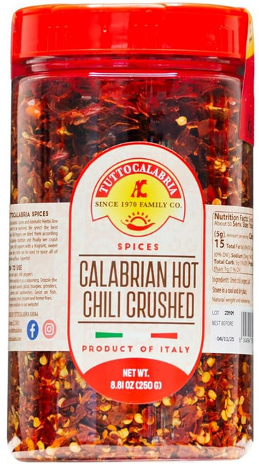 TUTTOCALABRIA Calabrian 크러시드 칠리 드라이 페퍼 플레이크 대형 쉐이커 이탈리아 제품 250g(8.8온스) 천연 성분 GMO 프리 제품, 1개, 250g