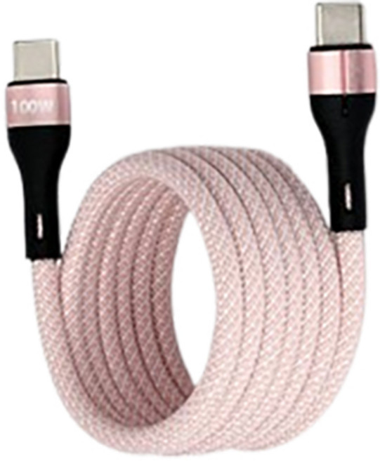 투에이비 마그네틱 꼬임방지 PD 100W C to C 초고속충전 케이블, 1개, 핑크, 2m