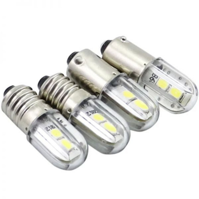 E10 LED 전구 BA9S 6V T4W 1W 표시등 6.3V 12V 24V 48V 60V 120V 220V 2835 4SMD, E10-220V-white, 한개옵션1