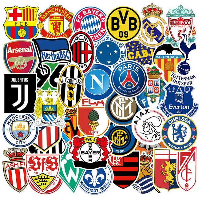 해외 축구팀 엠블럼 로고 50장 세트 캐리어 데코 방수스티커, 1세트, 축구팀로고50종