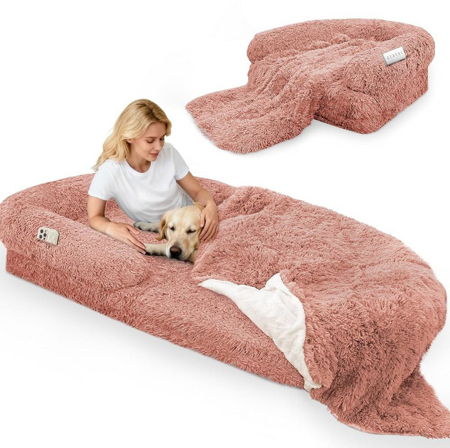 룸텍 접이식 인간 강아지 침대 71인치 x 38인치 9인치 메모리 폼 자이언트 및 반려동물 방수 세탁 가능한 10cm 두께의 2인치 담요가 있는 가변적인 오버사이즈 소파 1개
