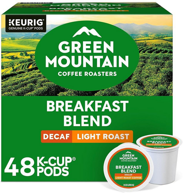 Green Mountain Coffee Roasters Breakfast Blend Decalf 1개 분량 Keurig K컵 포드 라이트 로스트 커피 48개입, Decaf Breakfast Blend, 48 Count (Pack of 1)