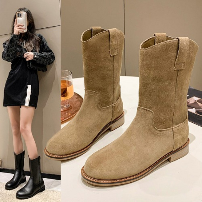 히또리 S2281 여성 로우 미들 낮은굽 둥근코 웨스턴 앵클부츠 3cm