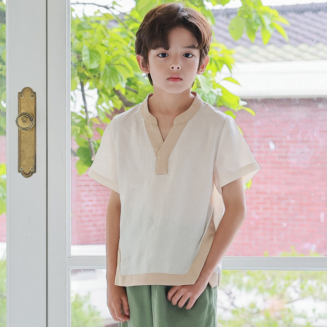 하랑한복 마루뎅이 아동 생활 한복 반바지 어린이 여름 반팔 면 상하의 세트