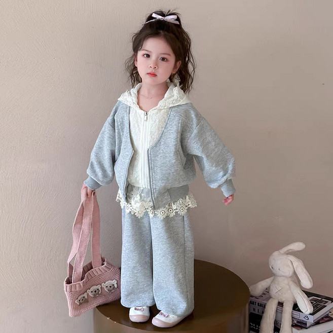여누키즈 여아용 레이스 후드 집업 상하복 100~140 키즈 주니어 트레이닝 상하의 세트