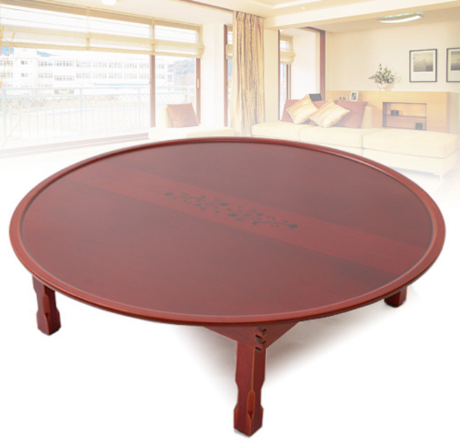 남원지리산공방 밥상 원형꽃무늬 캡 교자상 4인용밥상 좌식밥상 접이식밥상 (가로900세로900높이325), 가로900세로900높이300, 광택이잇는 붉은 대추색(캬슈칠)