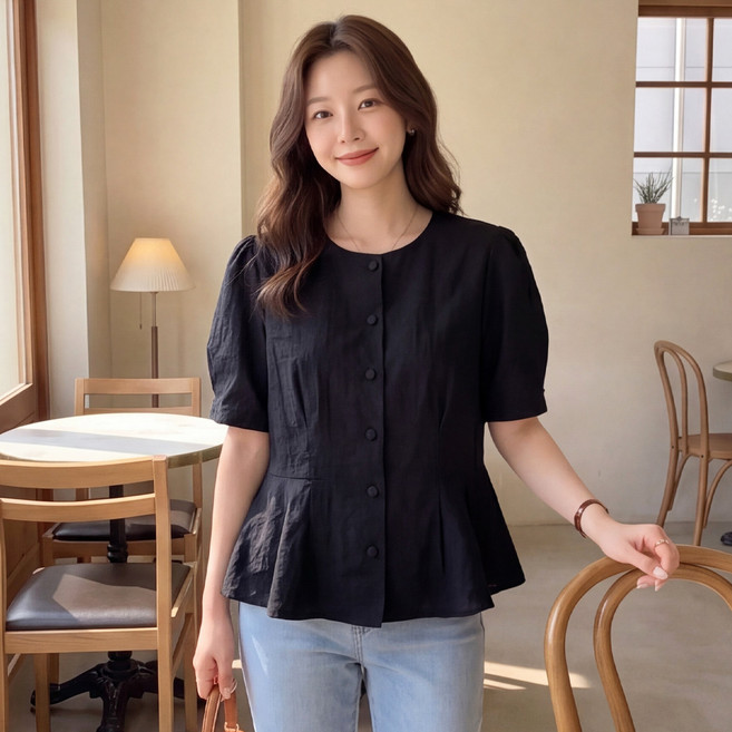 B178-7 코바티 빅사이즈 여성 페플럼 반팔 여름 블라우스