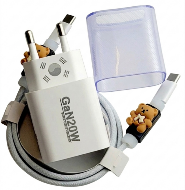 초고속 멀티 충전기 국산 아이홈 Gan65W 30W 20W C타입 2포트 PD PPS 60W블레이디드충전케이블 난연PVC커버 단선방지탭포함, 1세트, 화이트 20W 태극기에디션