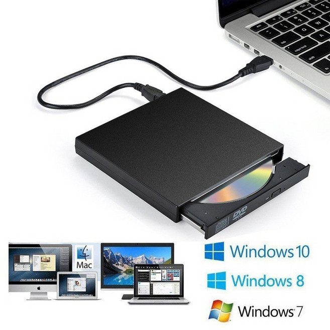7 in 1 멀티포트 허브 슬림 USB 3.0 A/C 인터페이스 외장형 CD/DVD 기록기 플레이어, 하얀색, 블랙