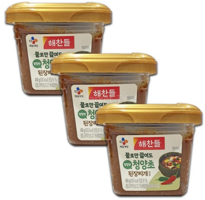 해찬들 된장찌개양념 450g x 3개 청양초 드레싱 양념 소스 장 액